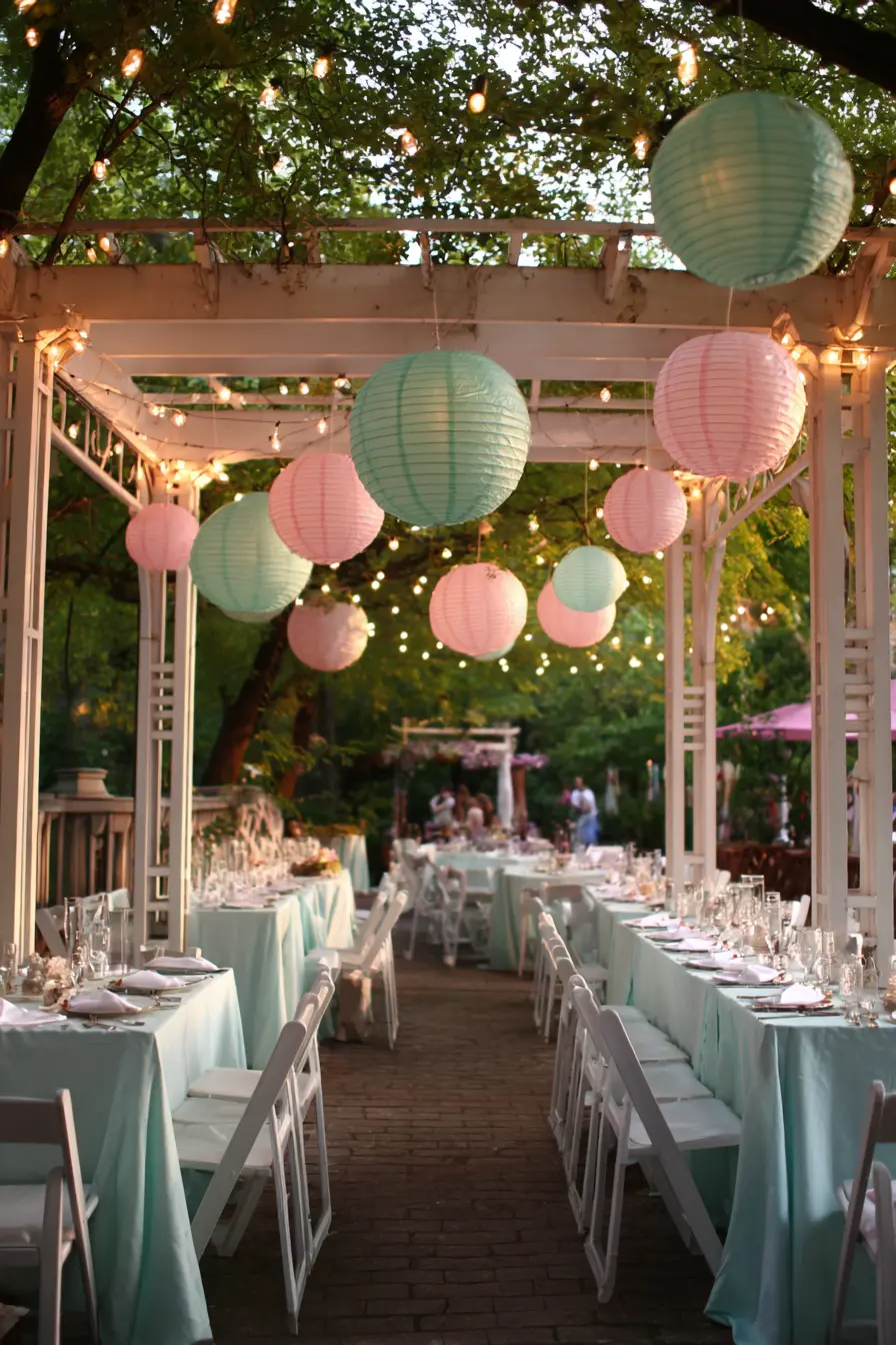 Hanging Paper Lanterns in Soft Pastel Hues