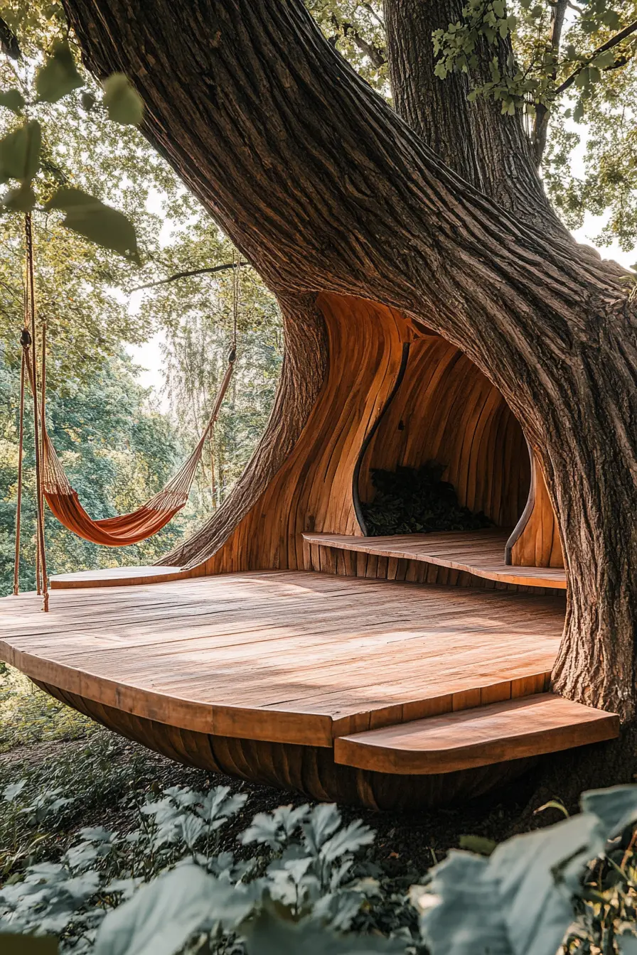 Hammock-Integrated Tree Yoga Pod