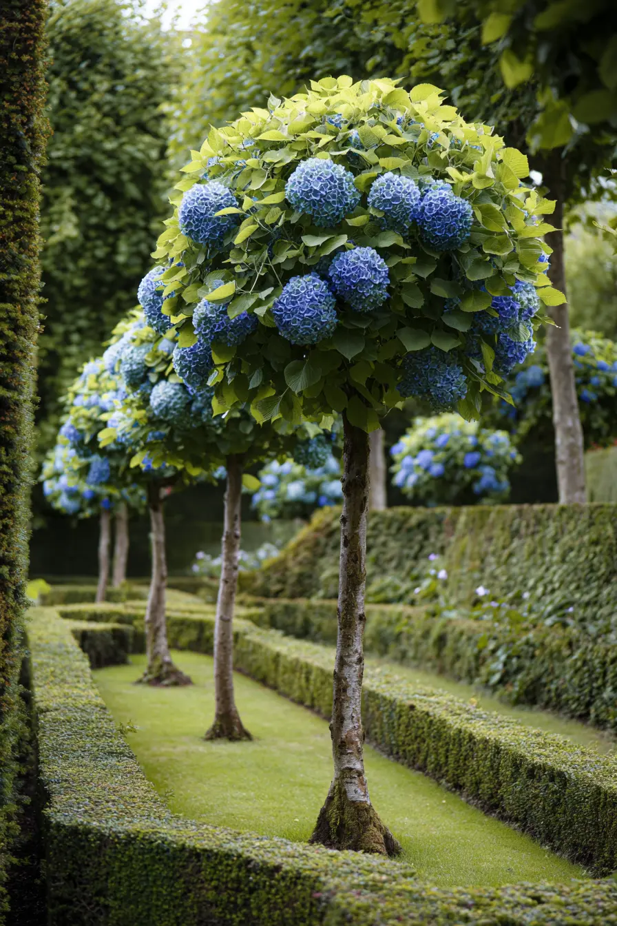 Hydrangeas and Boxwood Topiaries