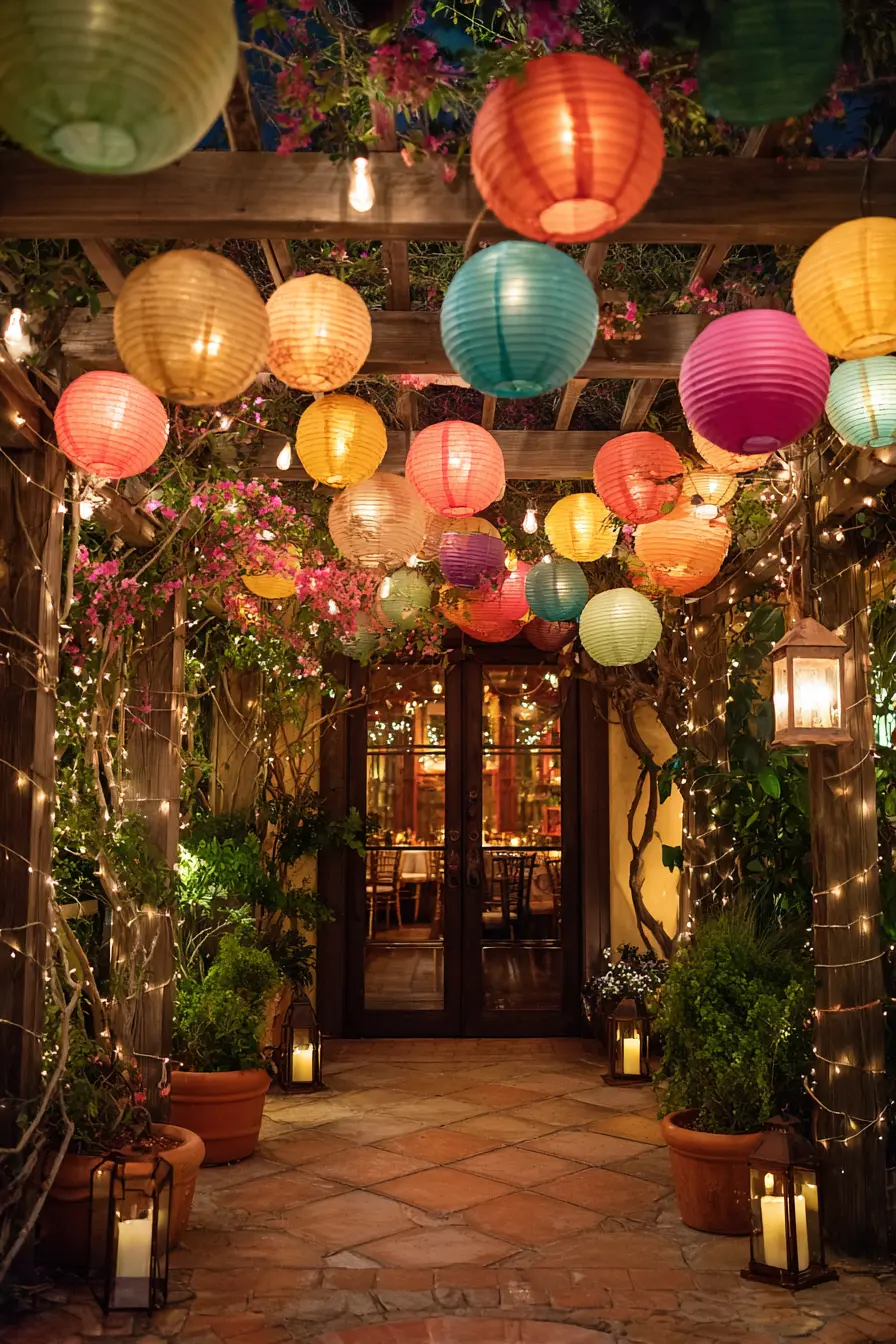 Hanging Fabric Lanterns in Vibrant Colors and Patterns