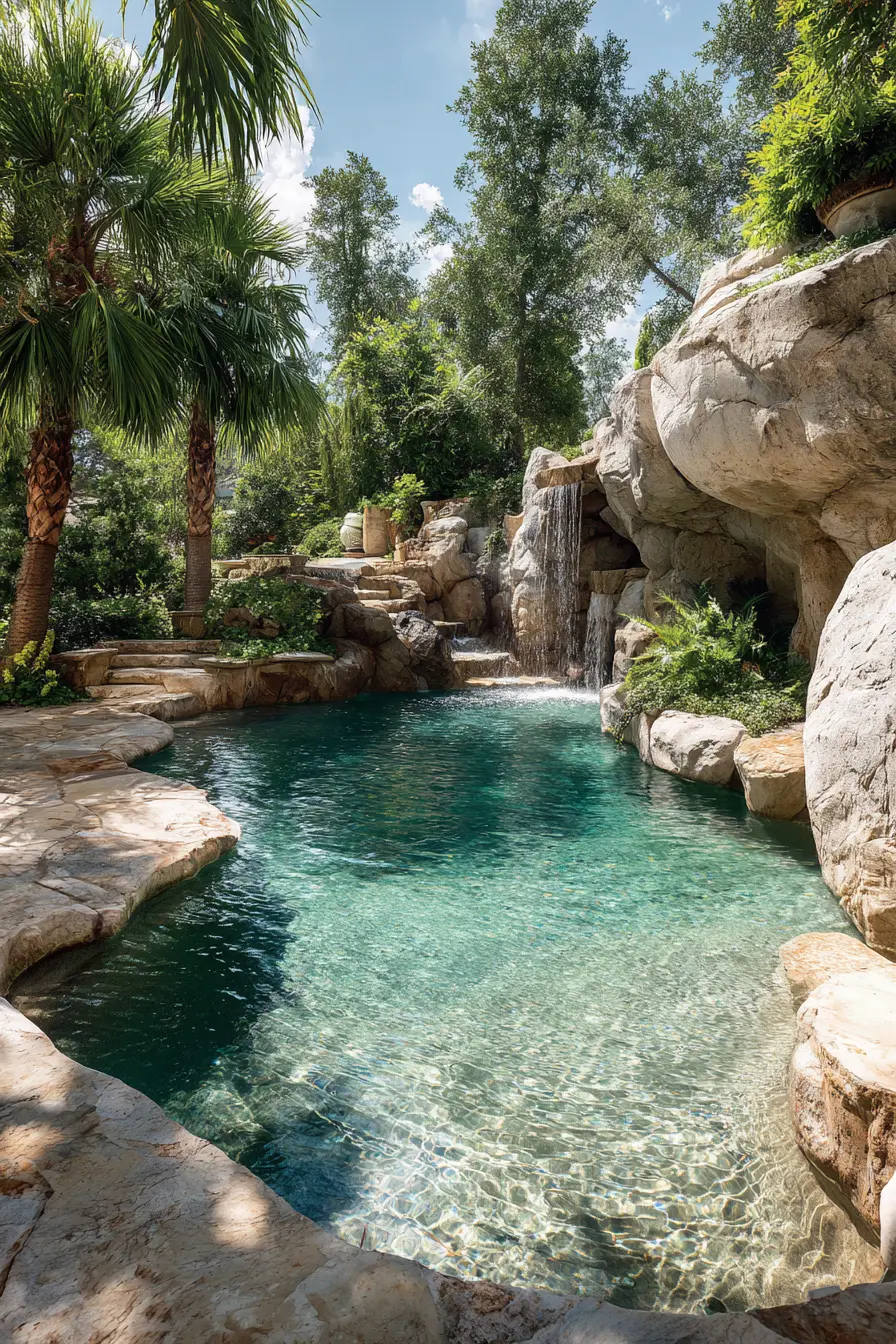Raised Pool with Natural Stone Retaining Wall