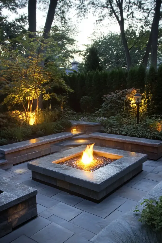 Modern Lounge with Fire and Water