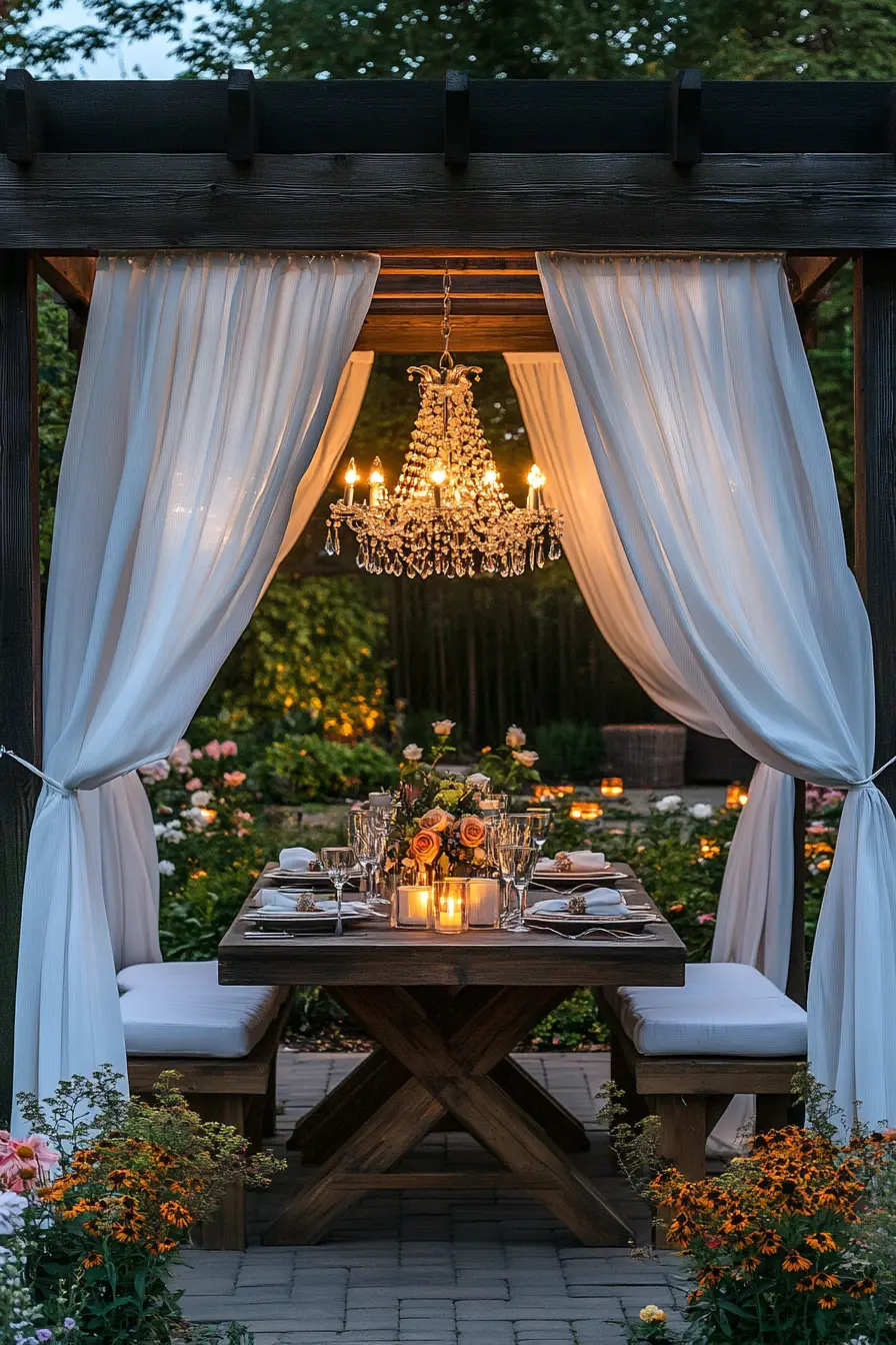 Outdoor Dining Gazebo with Drapes