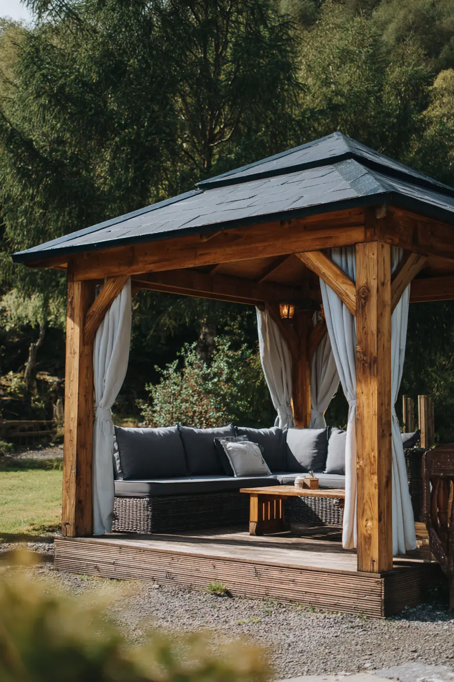 Pavilion with Outdoor Curtains for a Private Escape