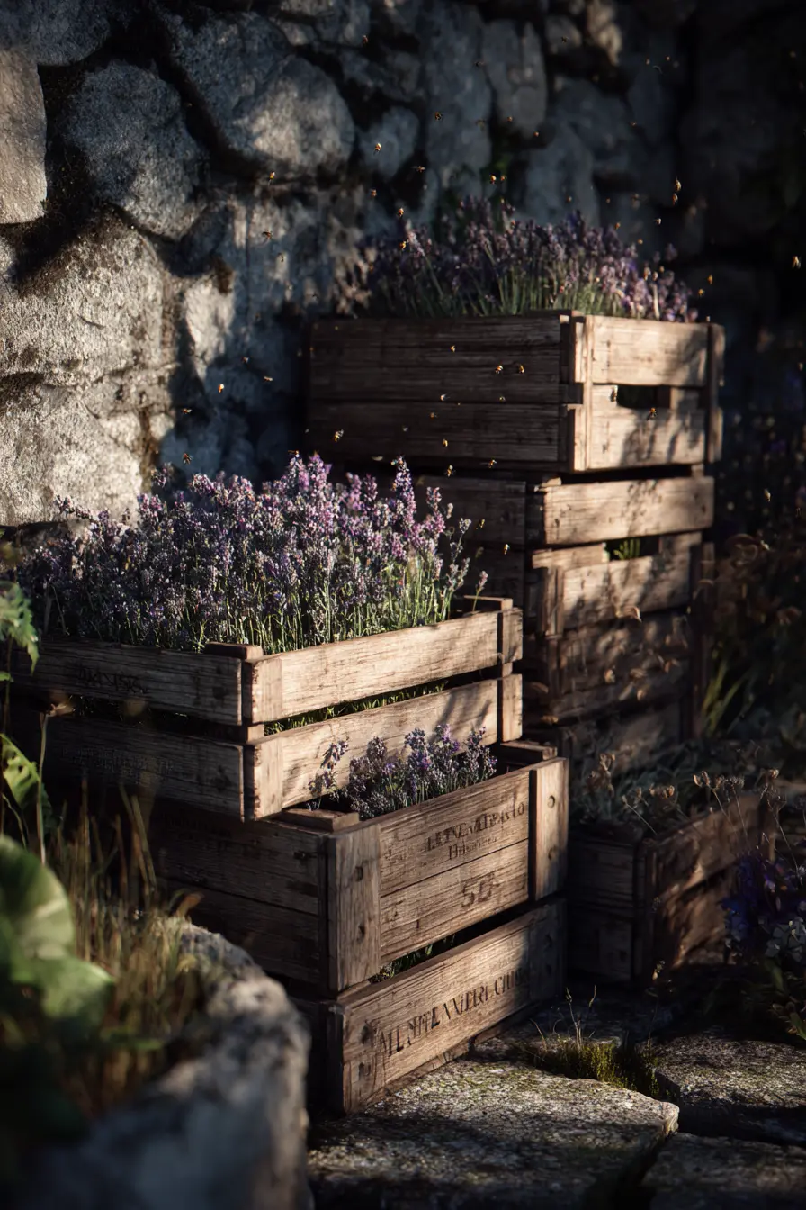 Recycled Wine Crates with Lavender
