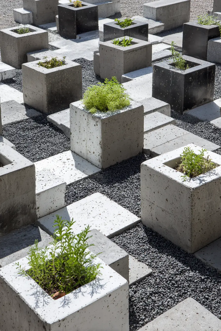 Herbs in Concrete Cinder Blocks