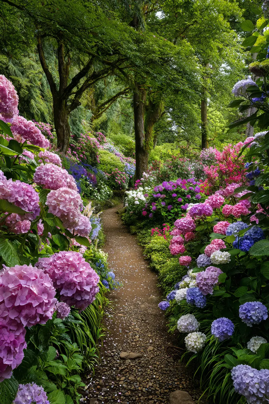 Hydrangea and Gravel Pathway Combination
