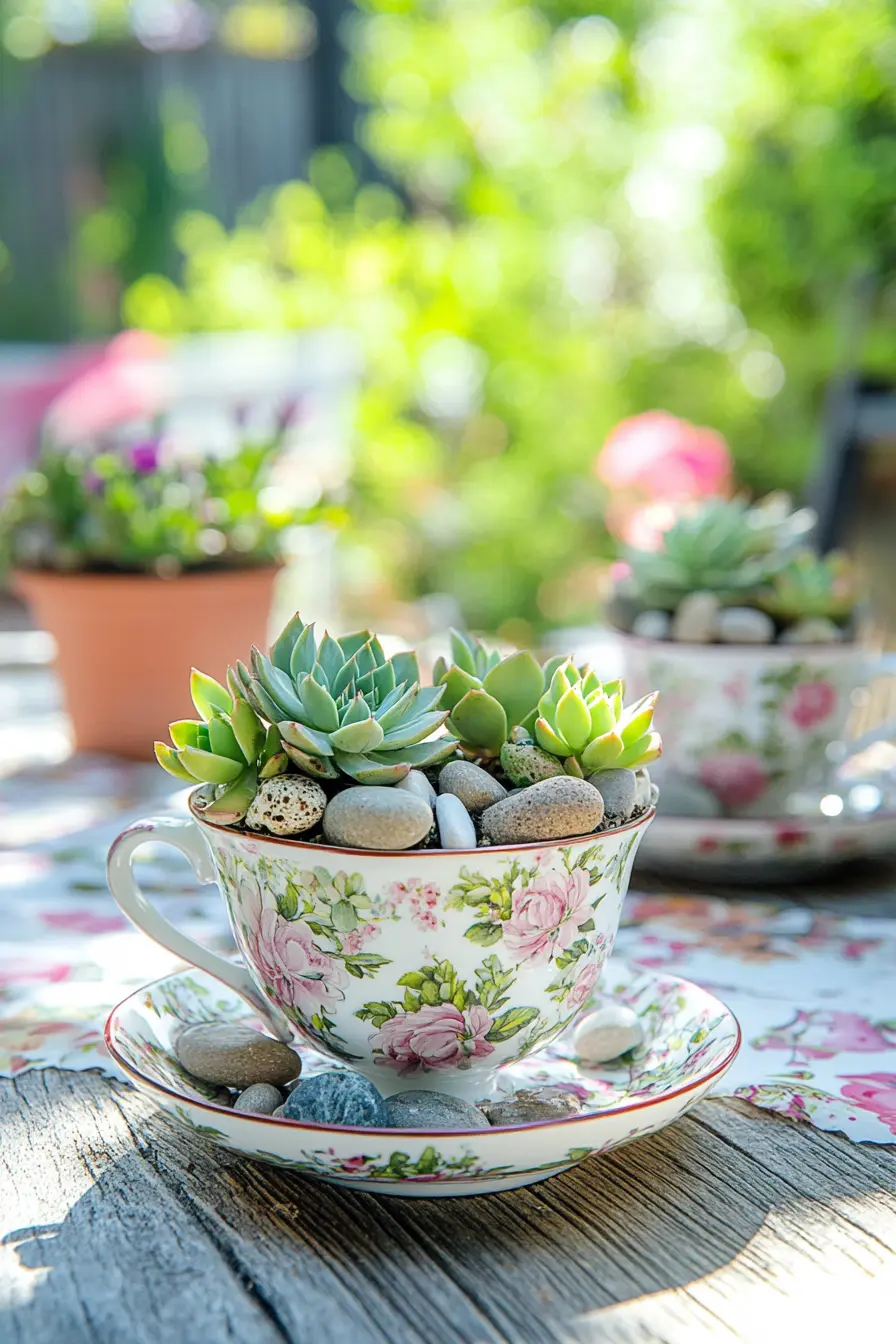 Teacup and Saucer Succulent Display