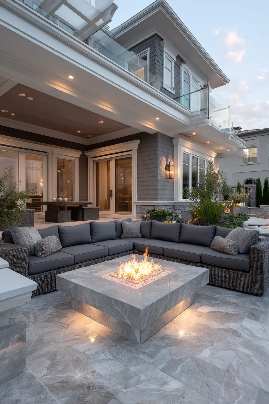 Concrete Patio with Inlaid Stone Designs