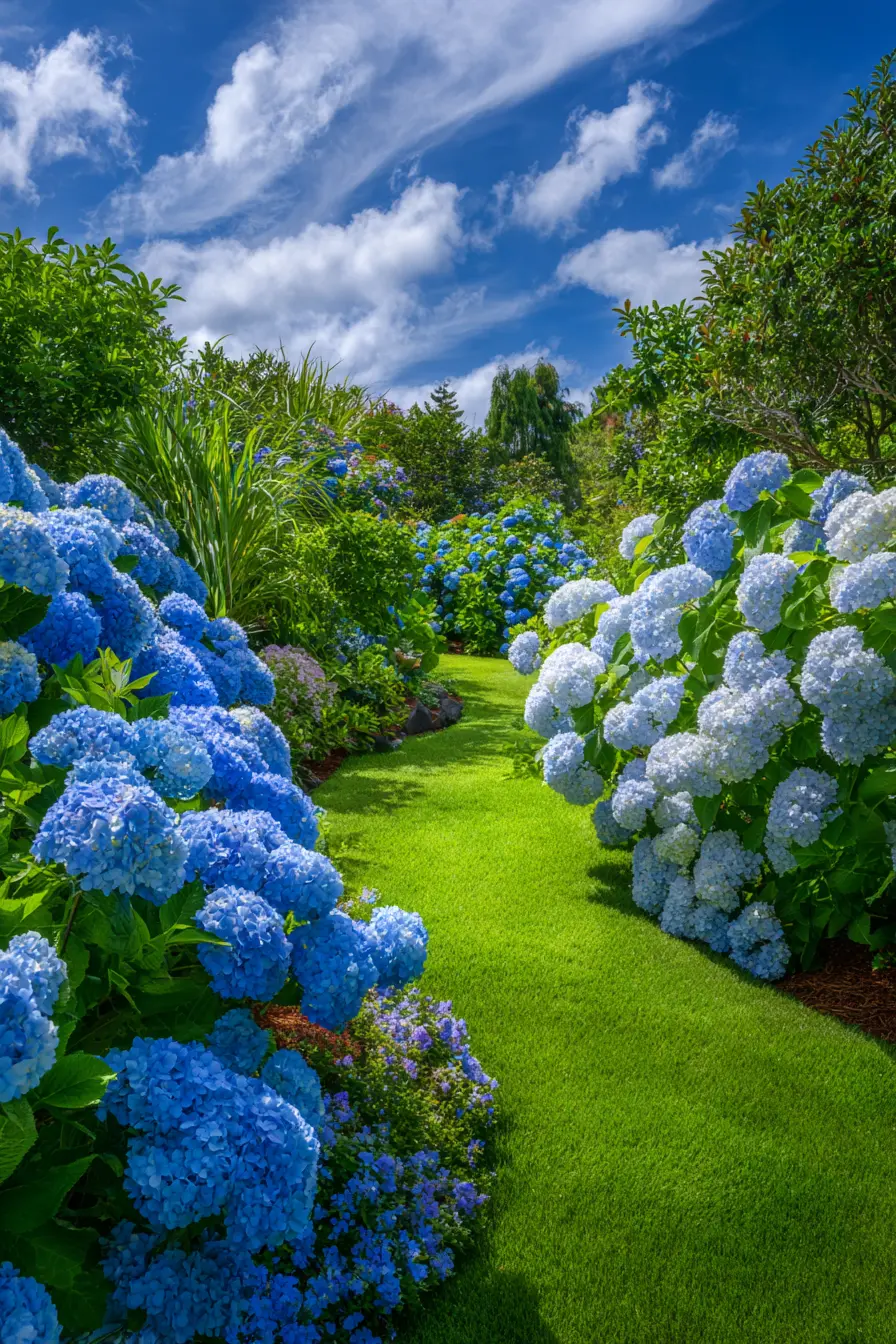 Hydrangea Bushes Along a Fence
