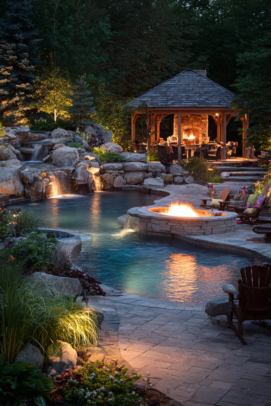 Raised Pool with Spa and Fire Pit