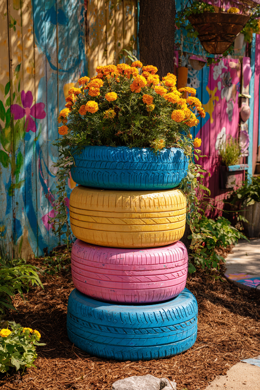 Recycled Tire Planter Stack