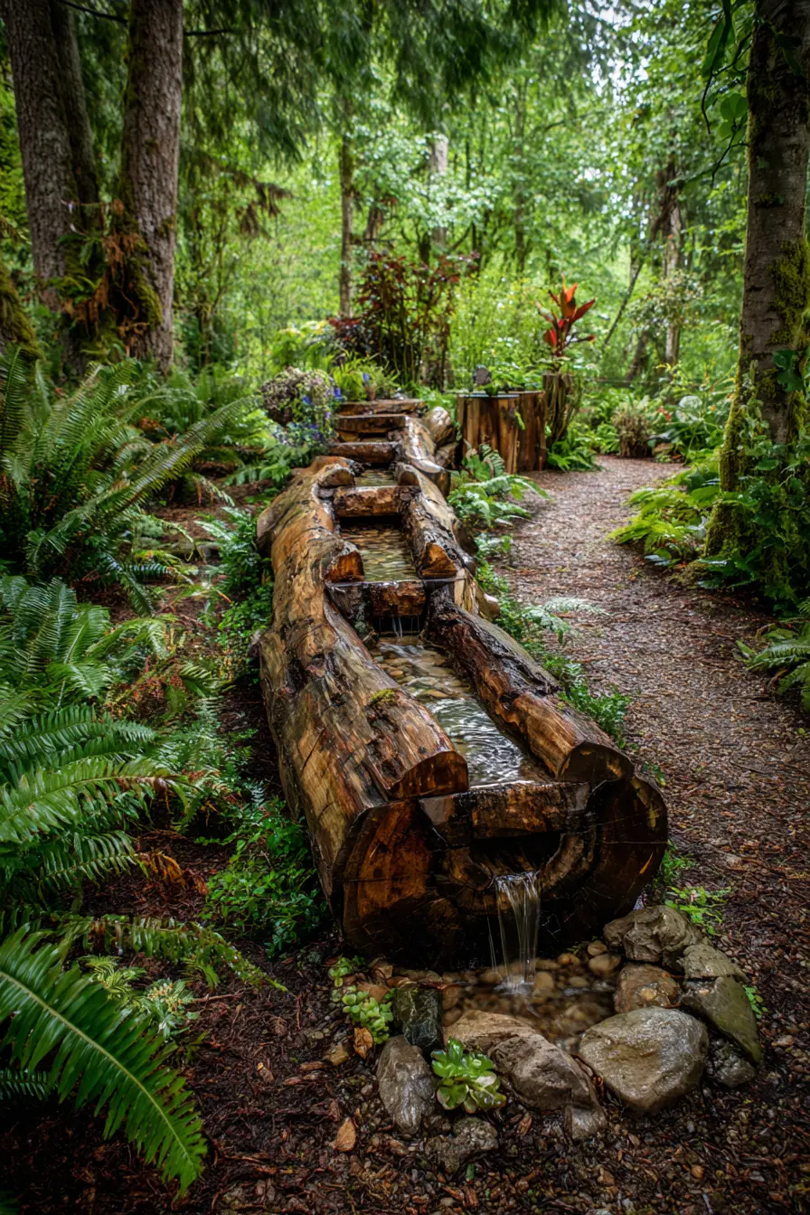 Rustic Log Waterfall