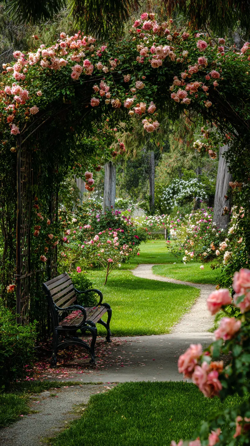 Rustic Rose Garden with Wooden Trellises