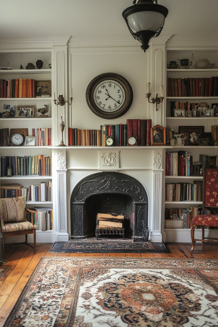 Built-In Shelving Around the Fireplace