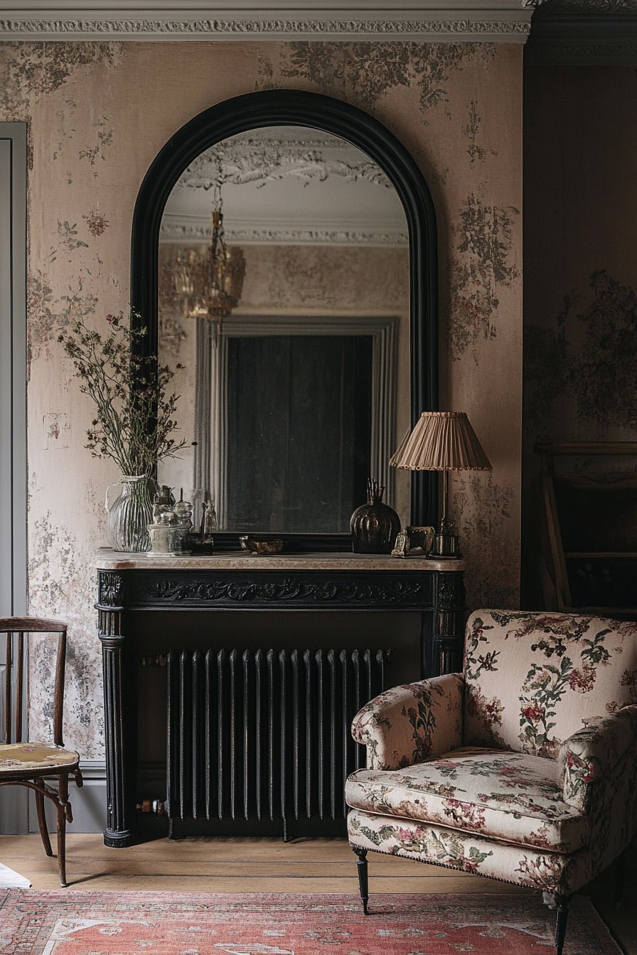 Arched Mirror and Cast Iron Radiator