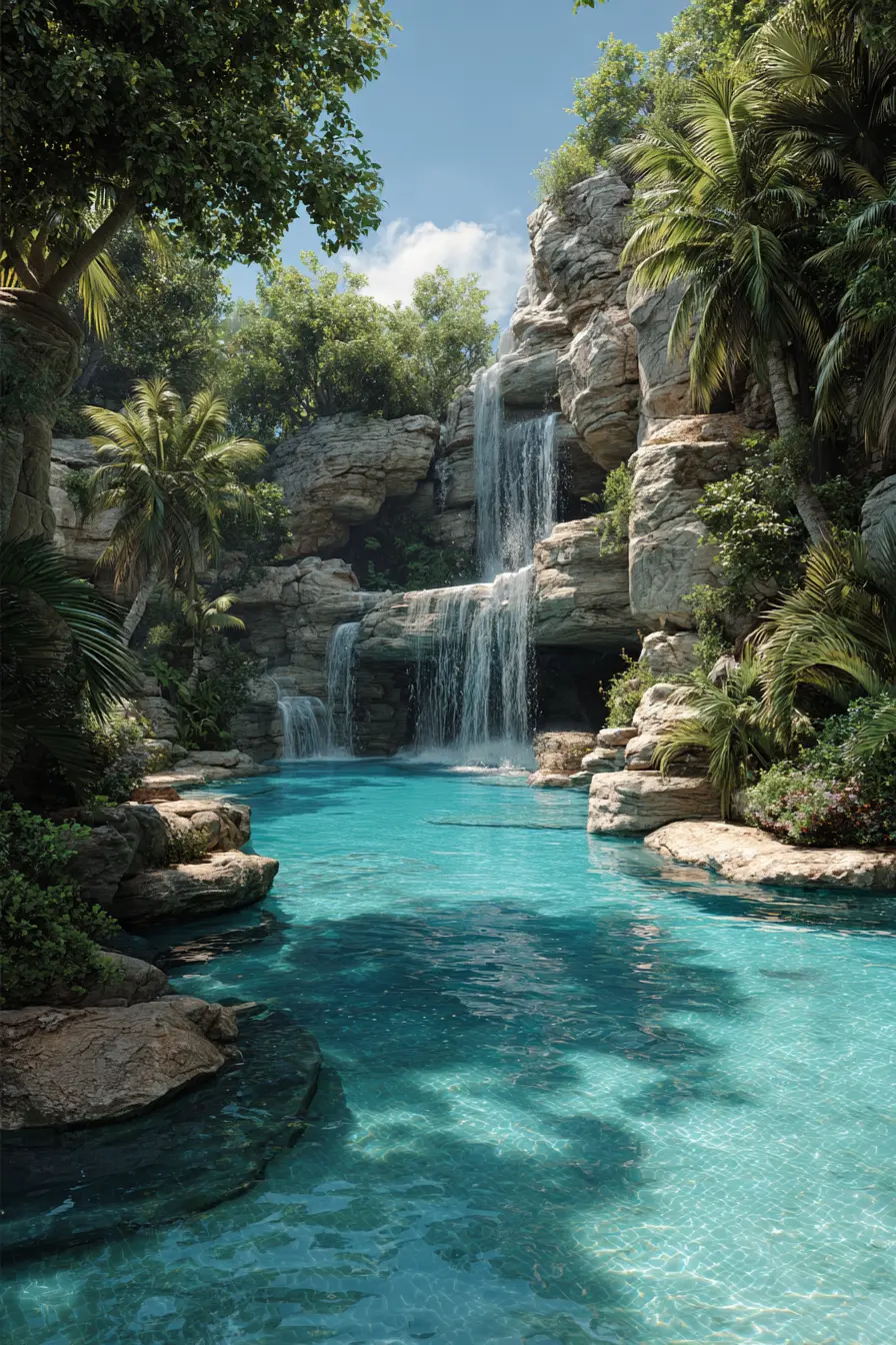 Custom Shaped Pool with Rock Features