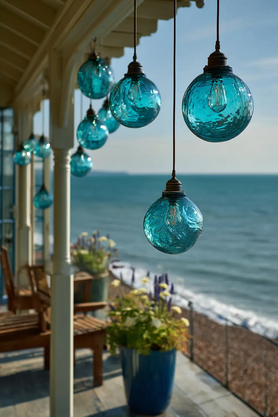 Hanging Glass Orb Lanterns in a Coastal Theme