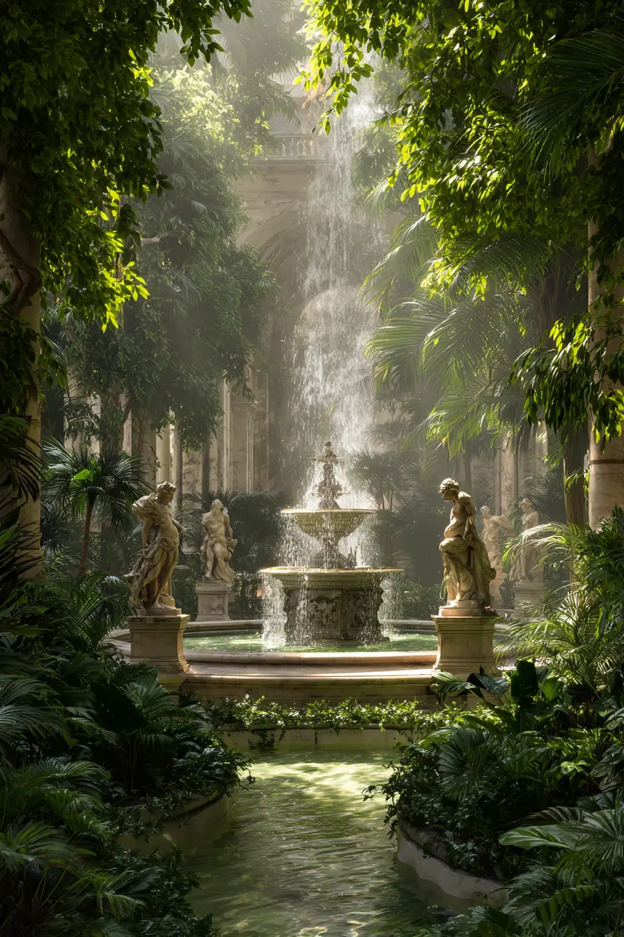 Raised Pool with Fountains and Statues
