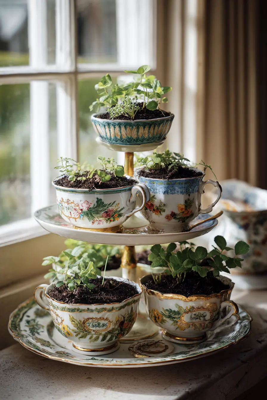 Repurposed Teacup Herb Garden