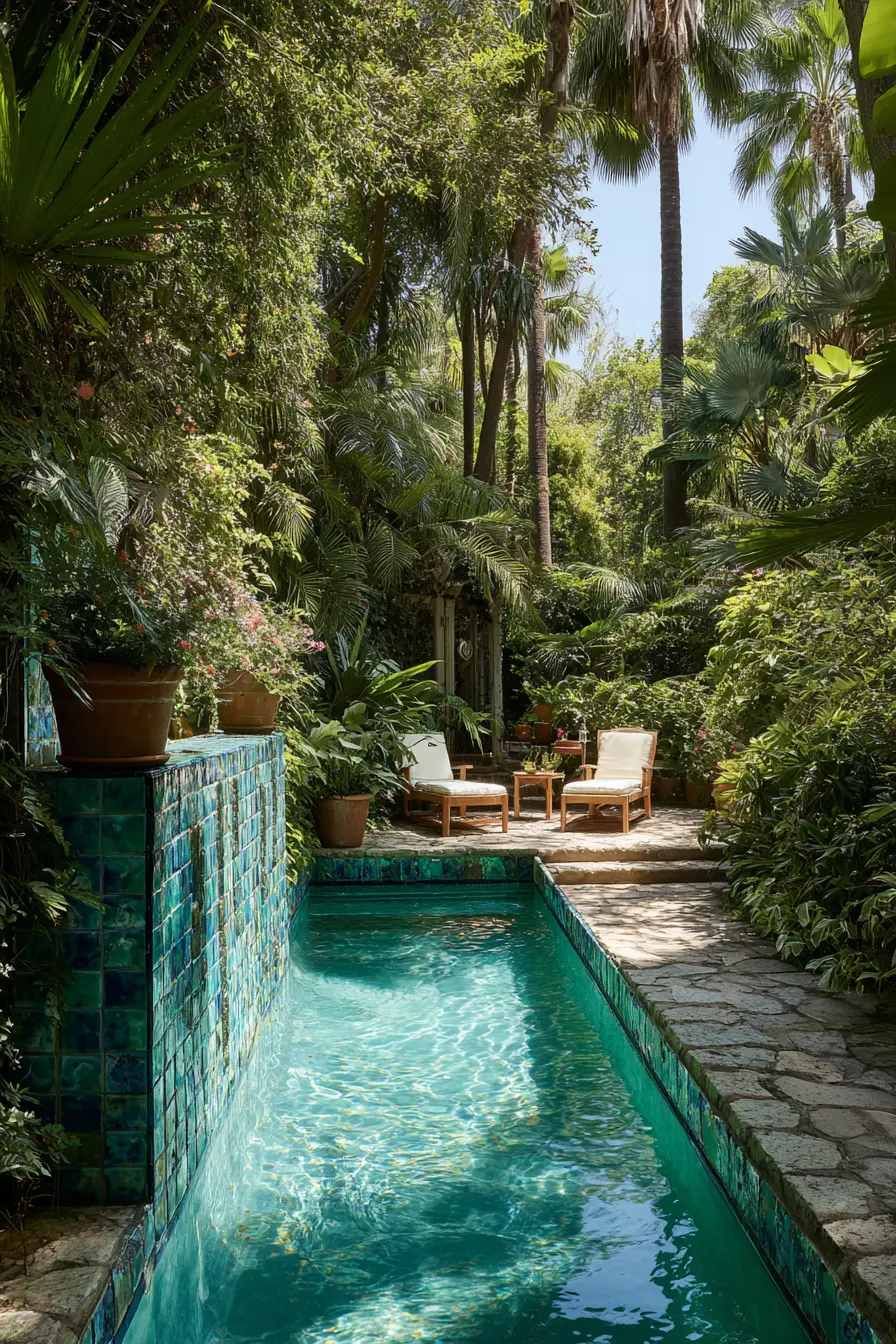 Tiled Accent Wall Semi Inground Pool