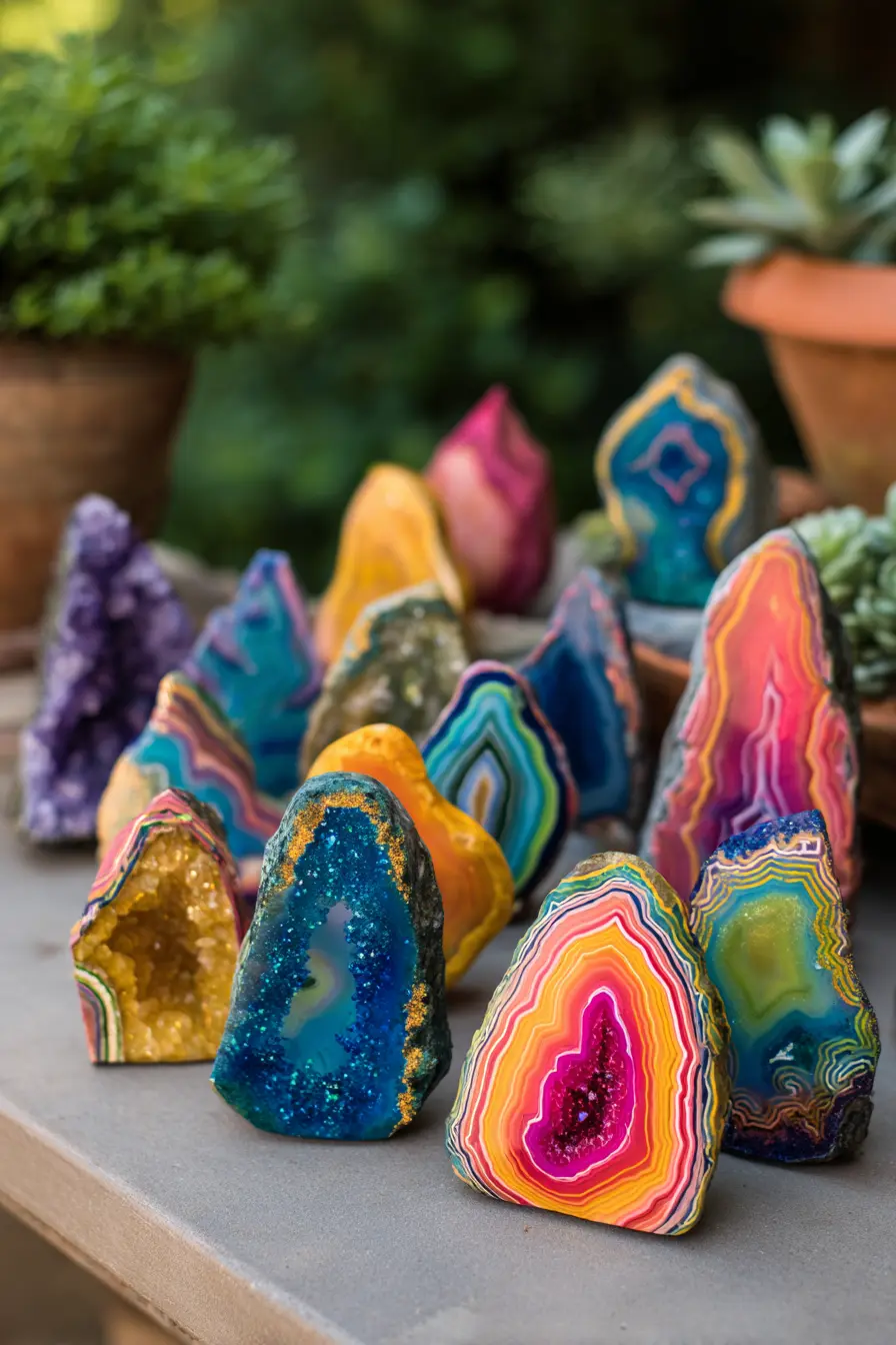 Colorful Geode-Inspired Rock Art