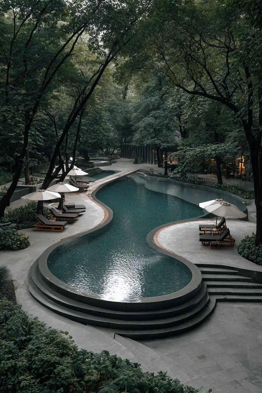 Contemporary Curve: Curved Deck with Modern Railings