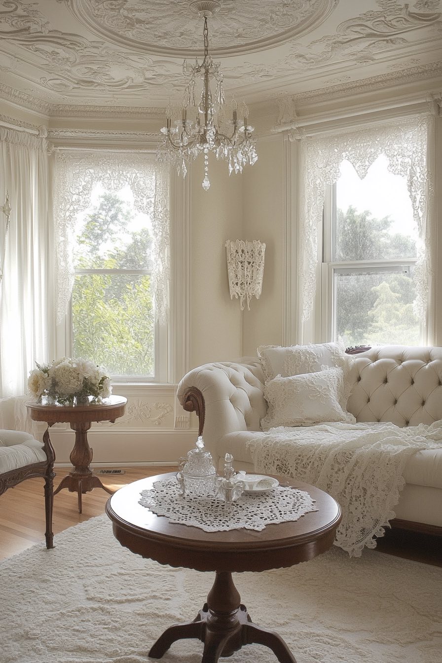 Lace Details and Small Crystal Chandelier
