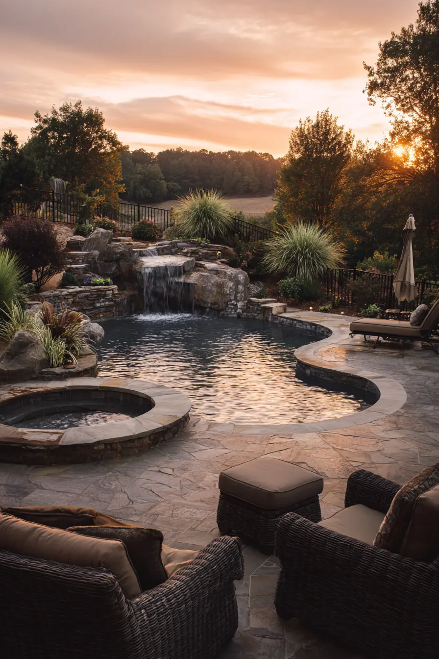 Raised Pool with Infinity Edge and Hot Tub