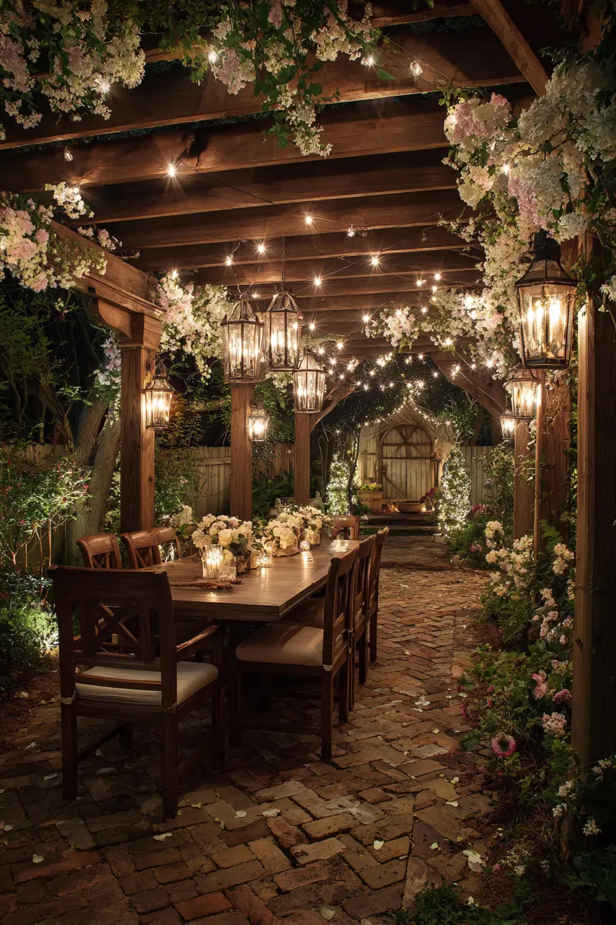 Hanging Floral Arrangements with Fairy Lights