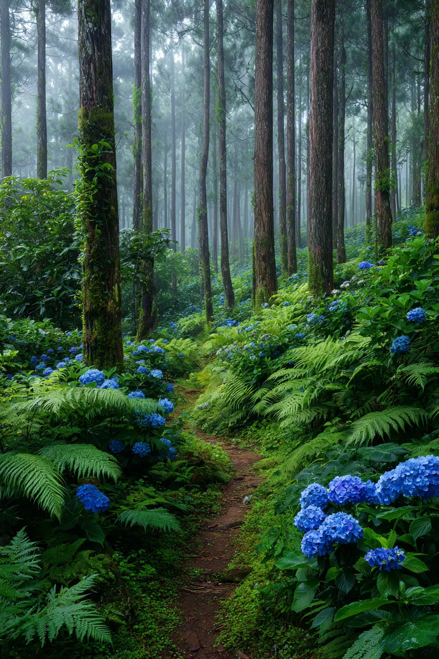 Hydrangea and Fern Forest Floor