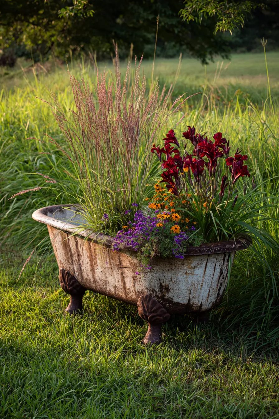 Vintage Bathtub Flower Garden