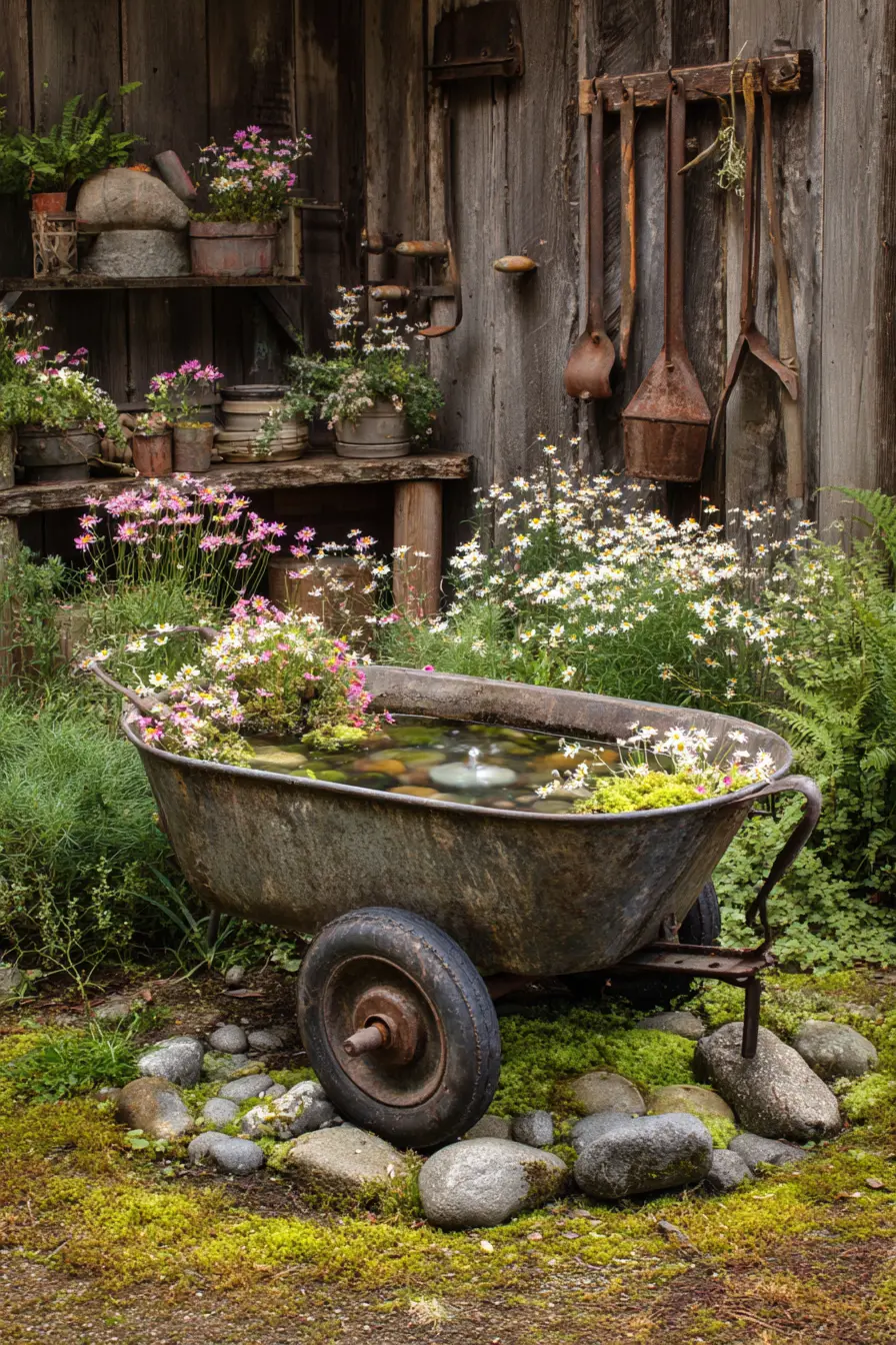 Wheelbarrow Fountain Garden