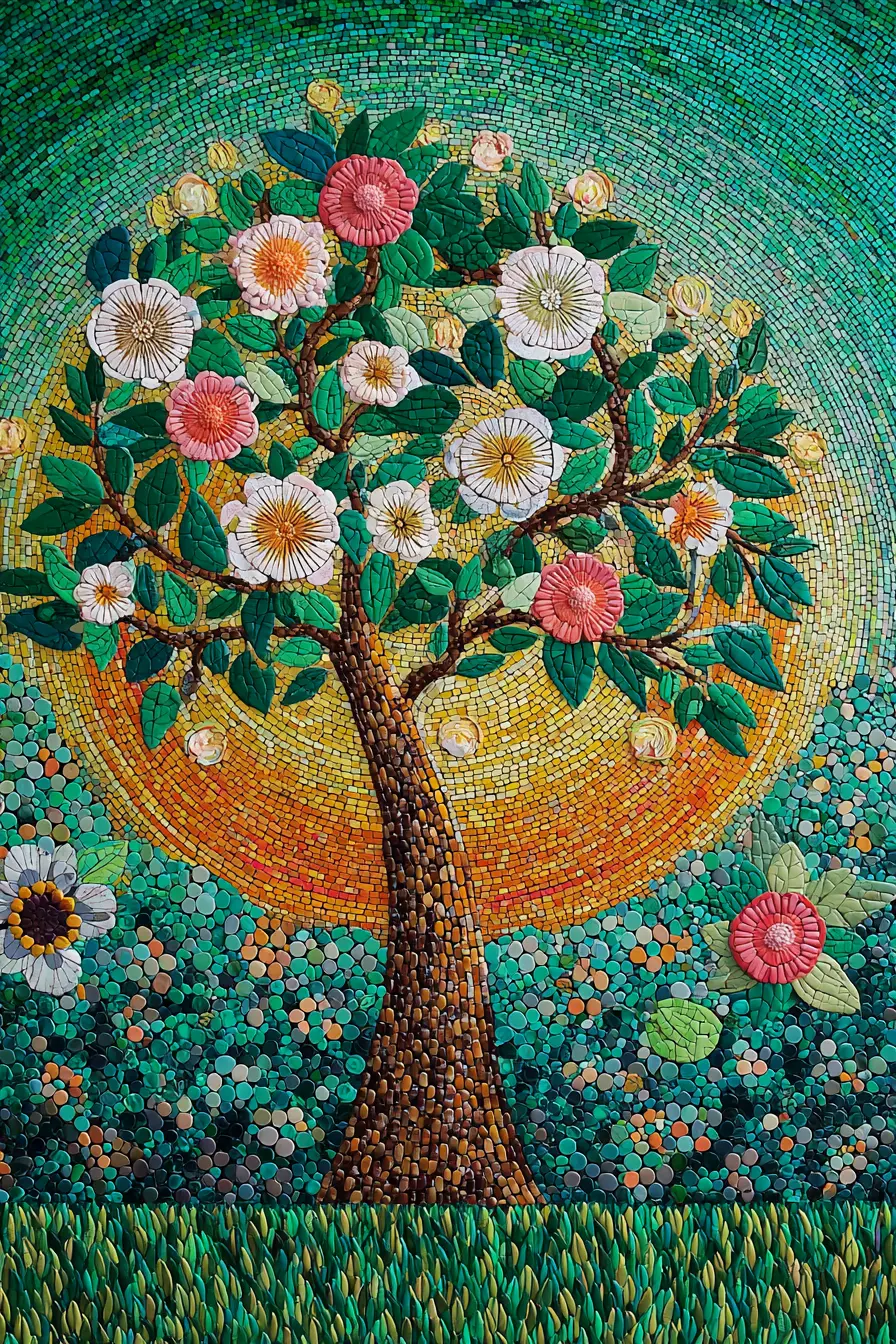 Nature-Themed Rock Mosaic Art