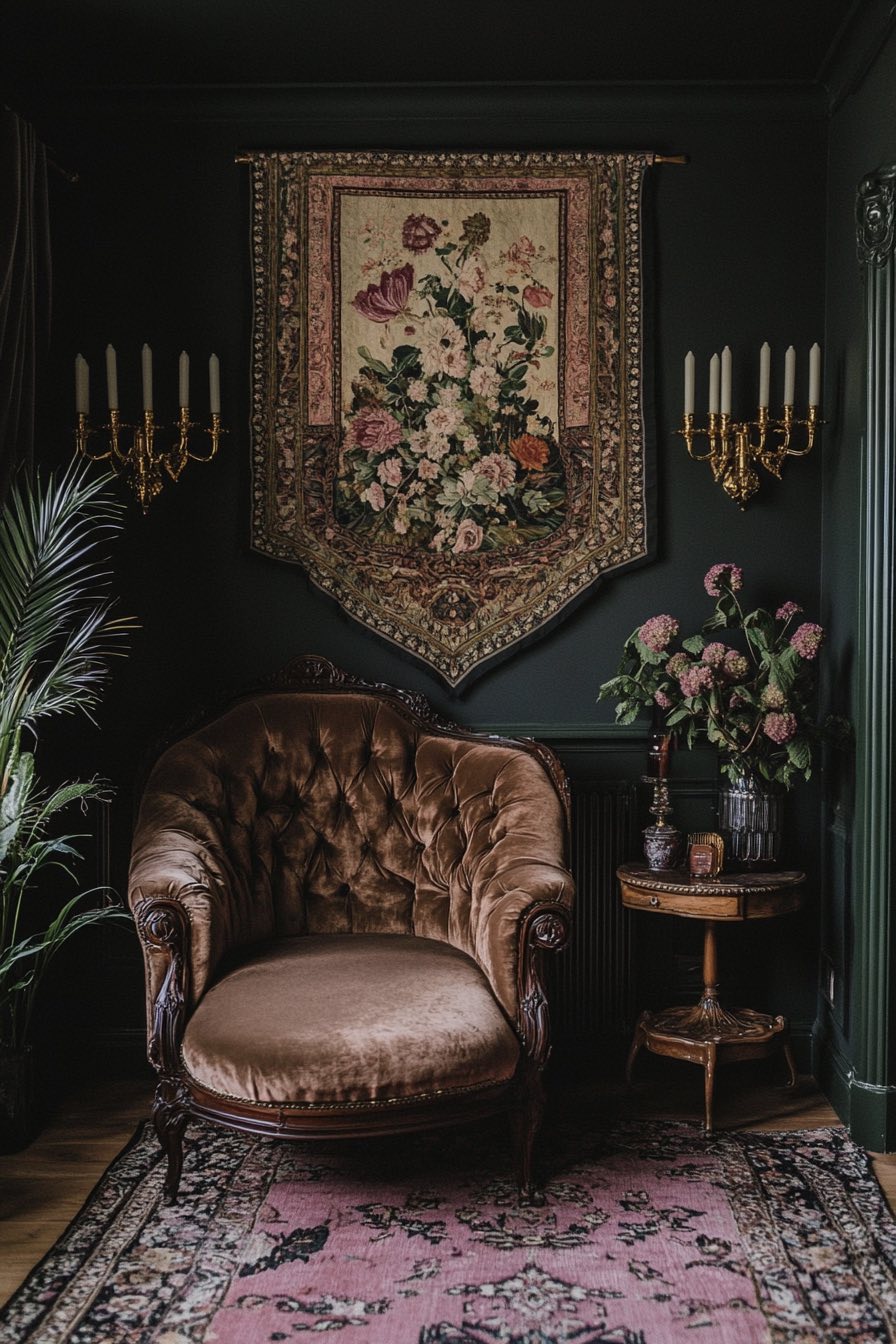 Tapestry Wall Hanging and Candle Holders