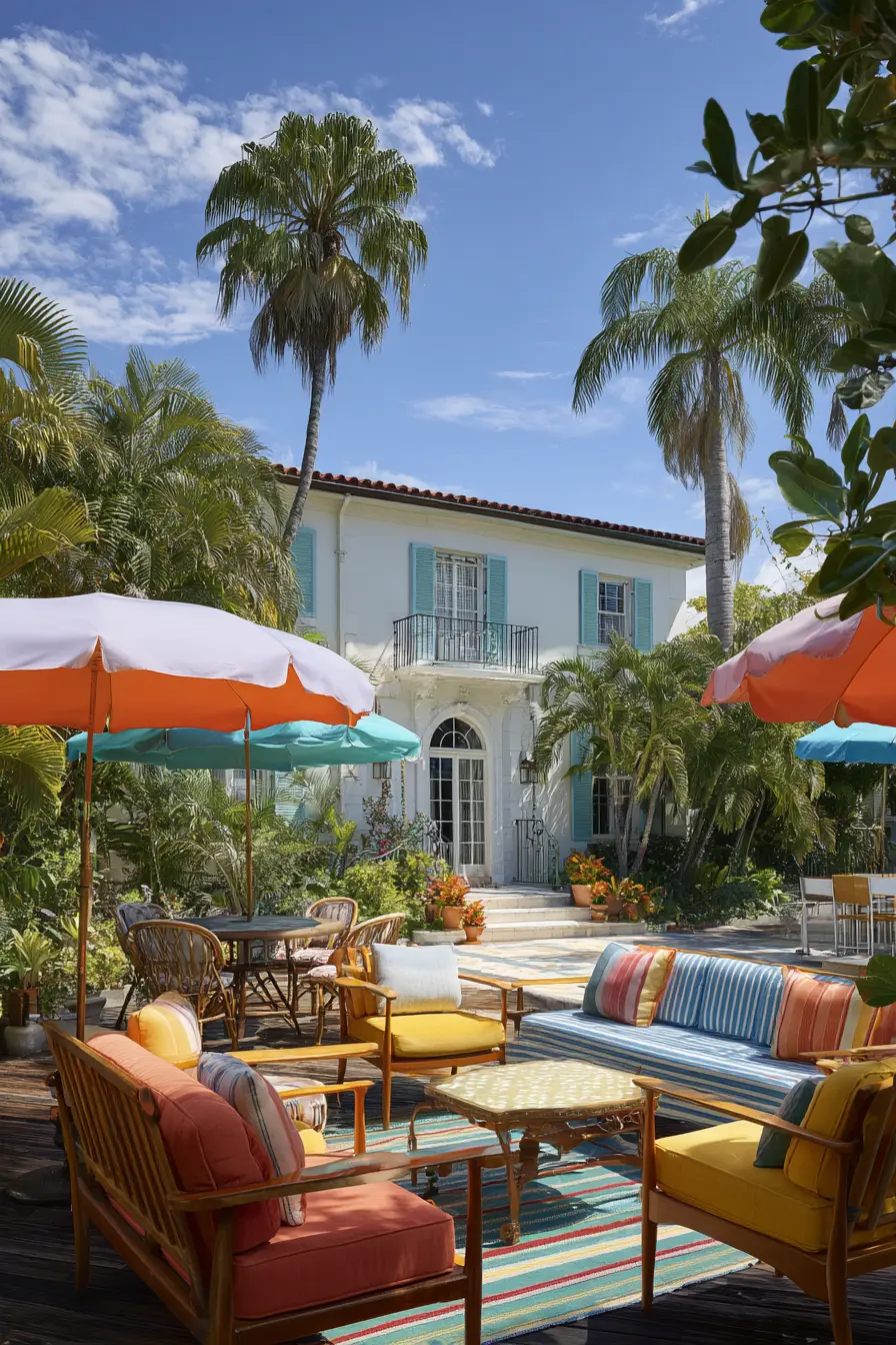 Tropical Patio with Palm Trees and Colorful Accents