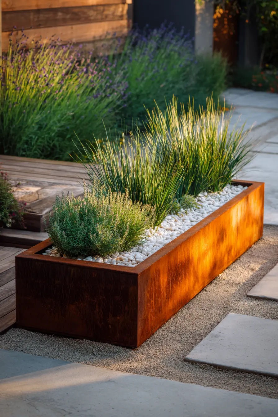 Corten Steel and Gravel Border Bed