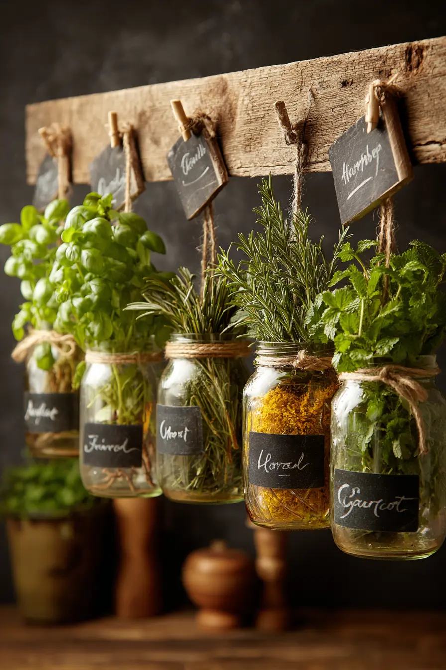 Hanging Mason Jar Herb Garden