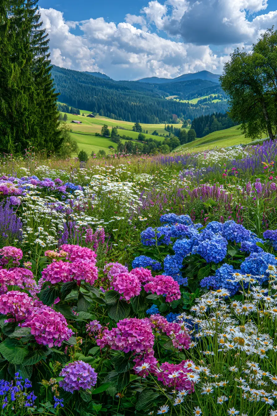 Hydrangea Accents in a Wildflower Meadow
