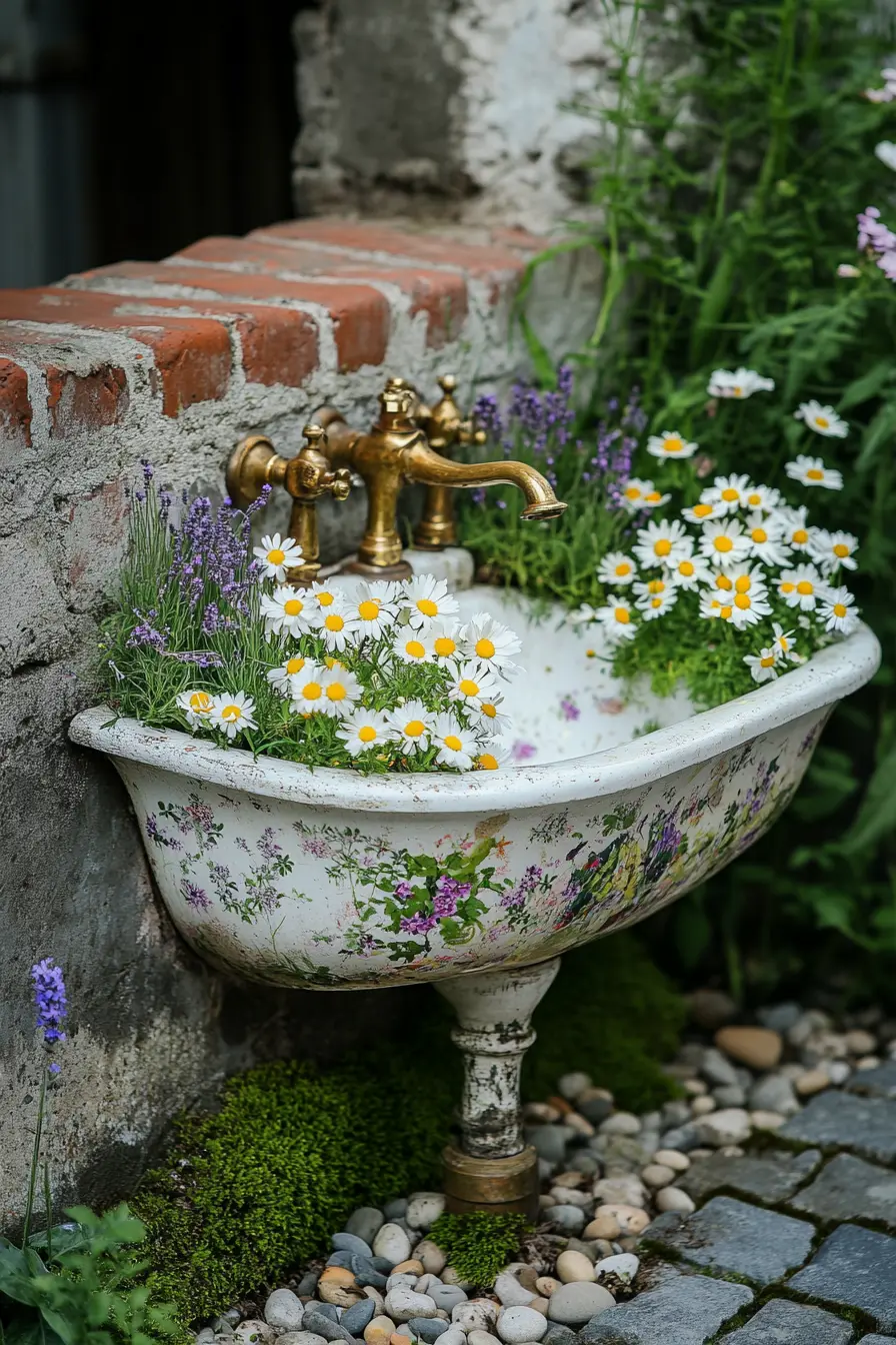 Repurposed Vintage Sink Planter