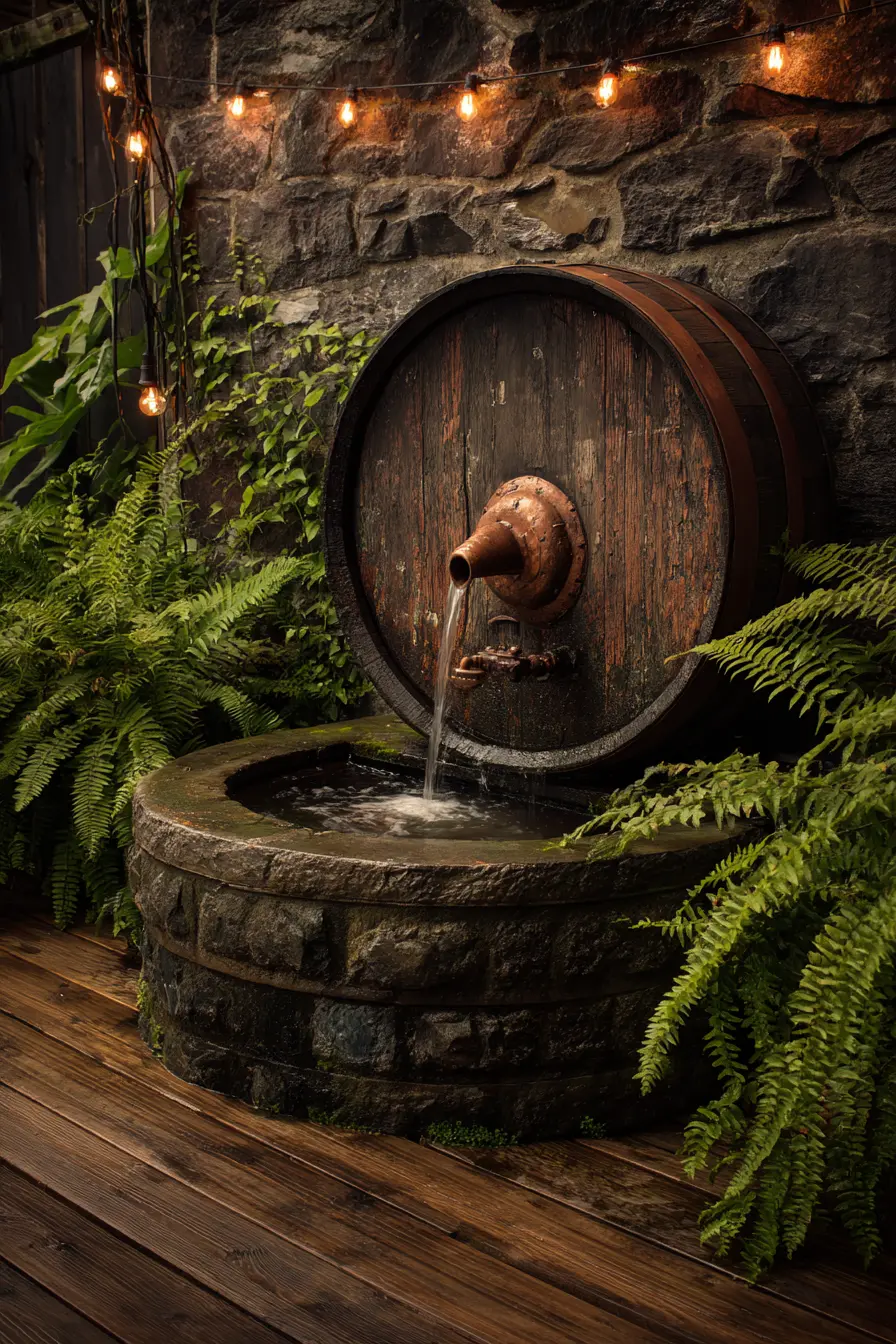 Wine Barrel Fountain with Spout