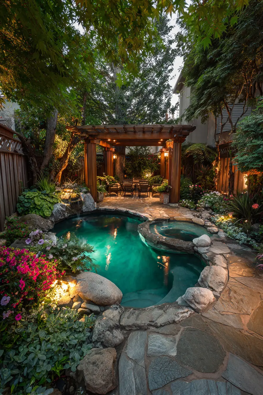 Curved Pool with Natural Stonework