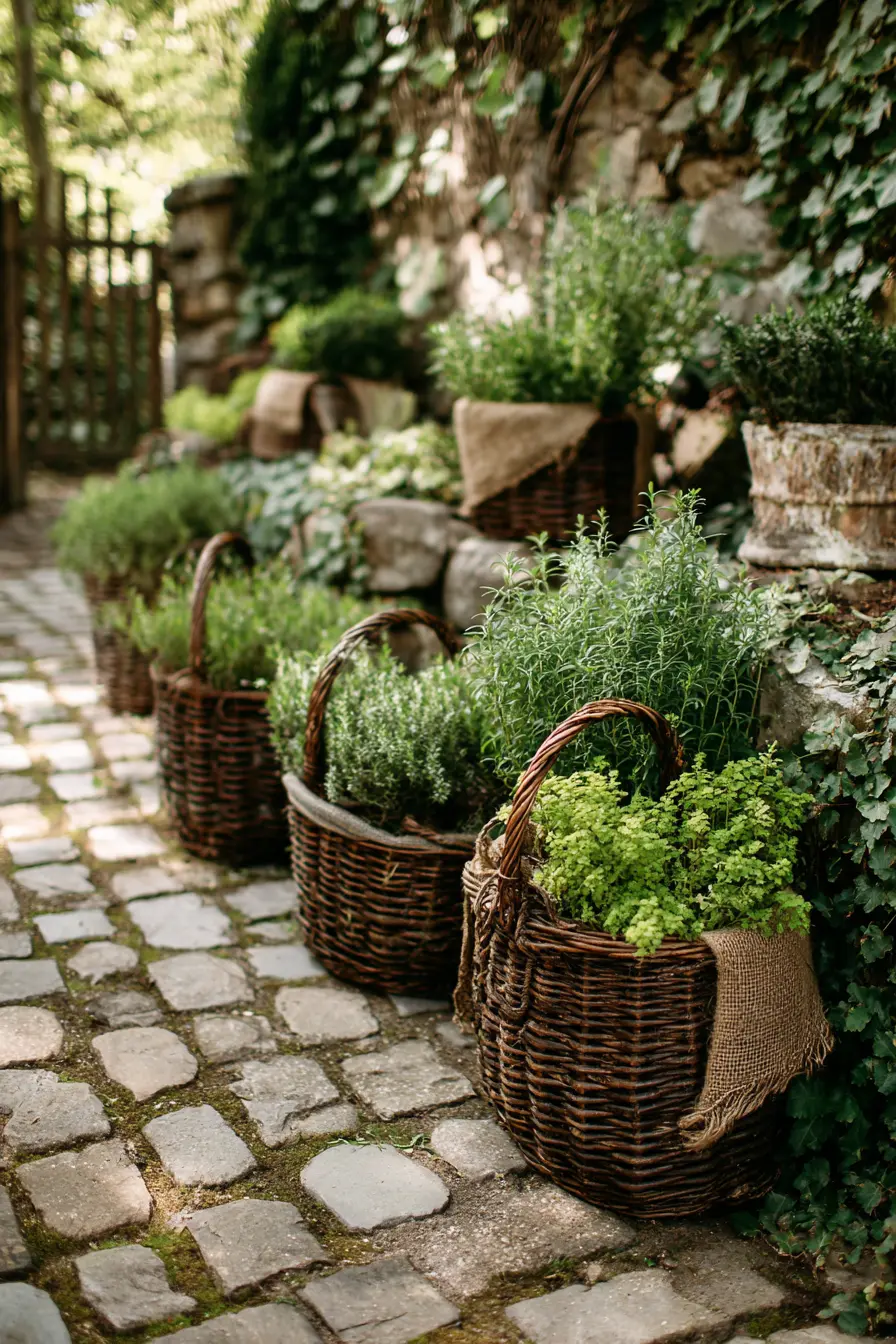Herb Garden in Wicker Baskets