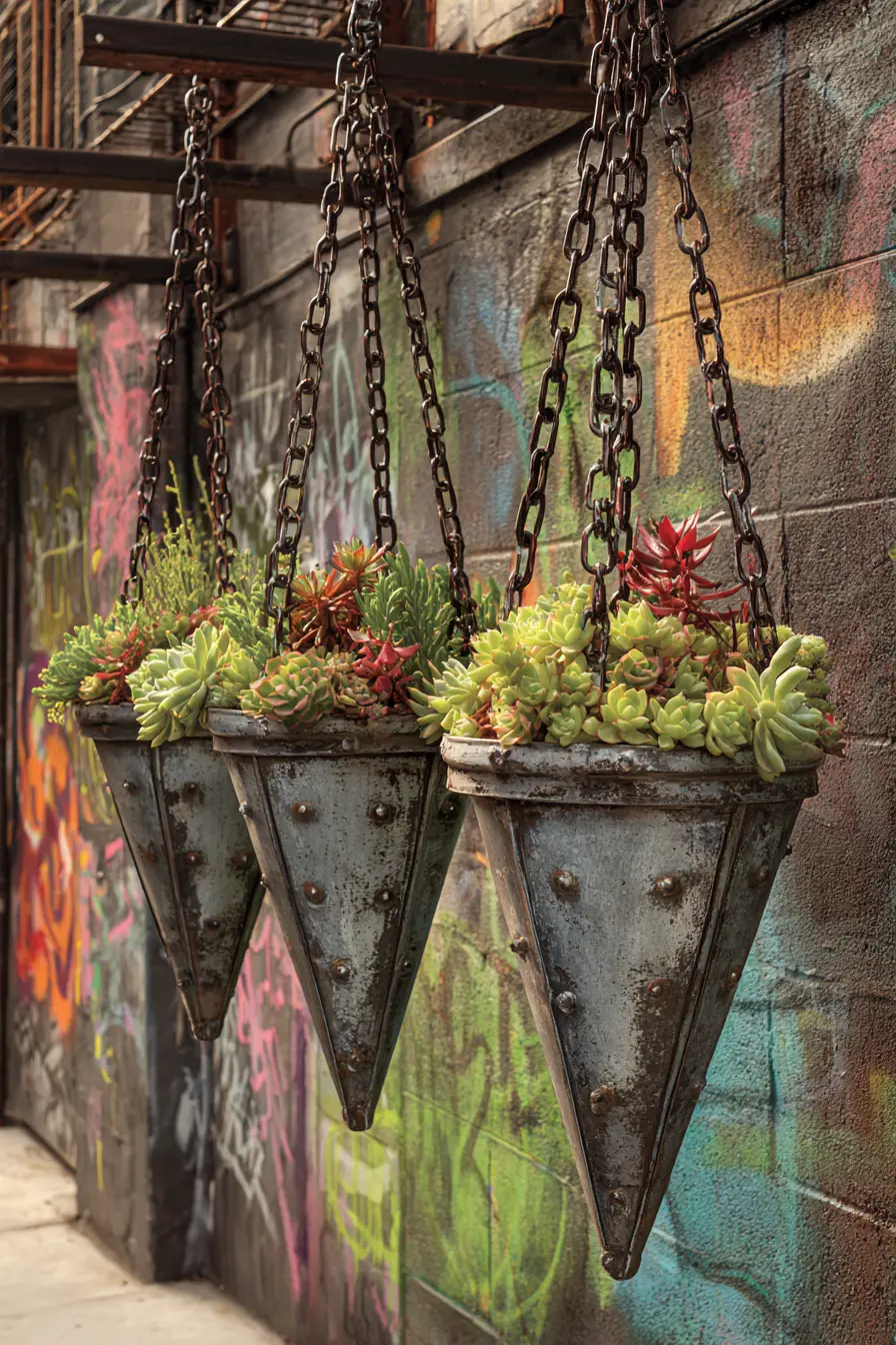 Hanging Metal Cone Planters