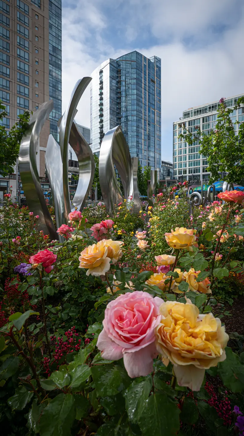Contemporary Rose Garden with Sculptures