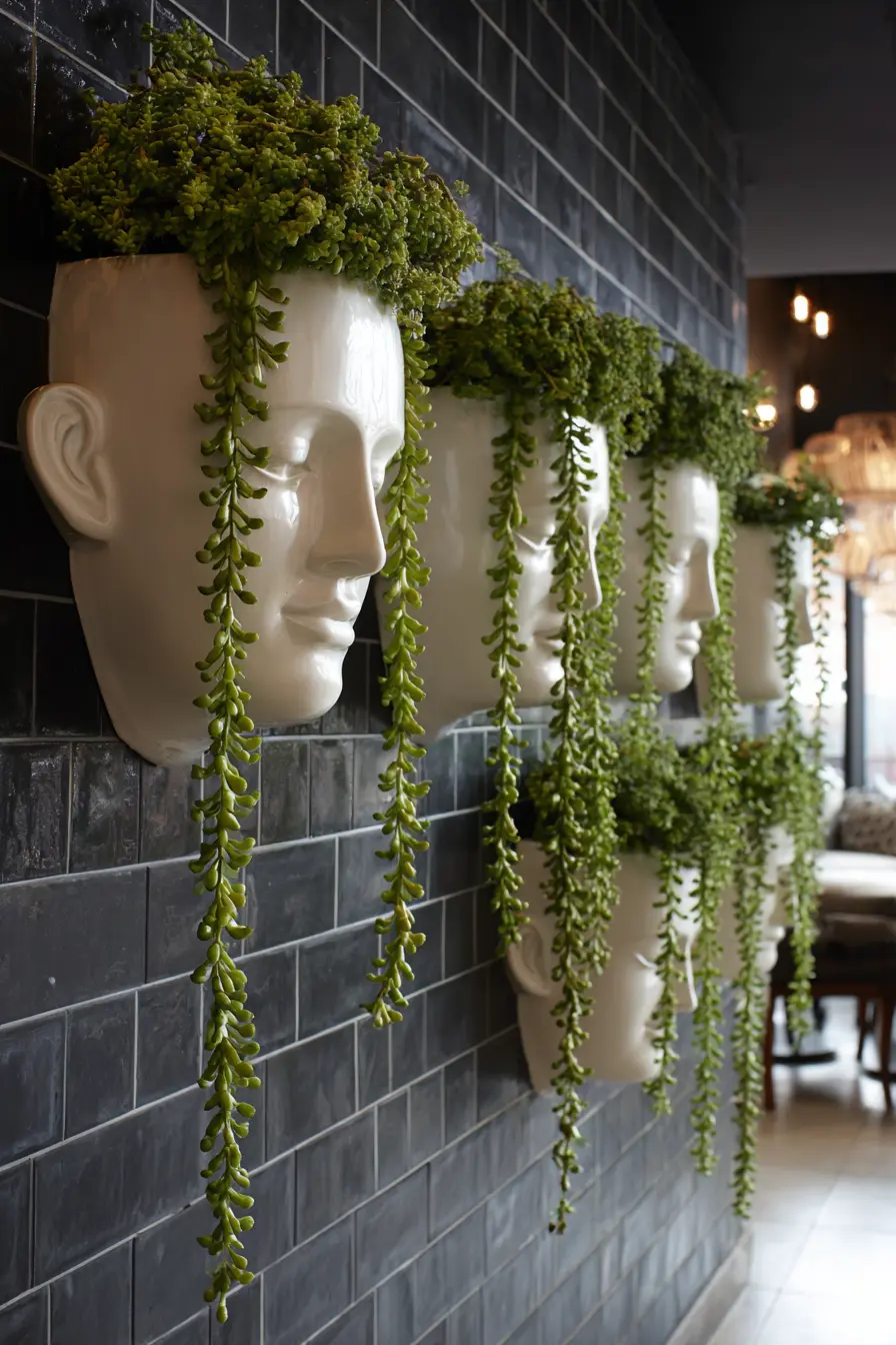 Hanging Ceramic Face Planters