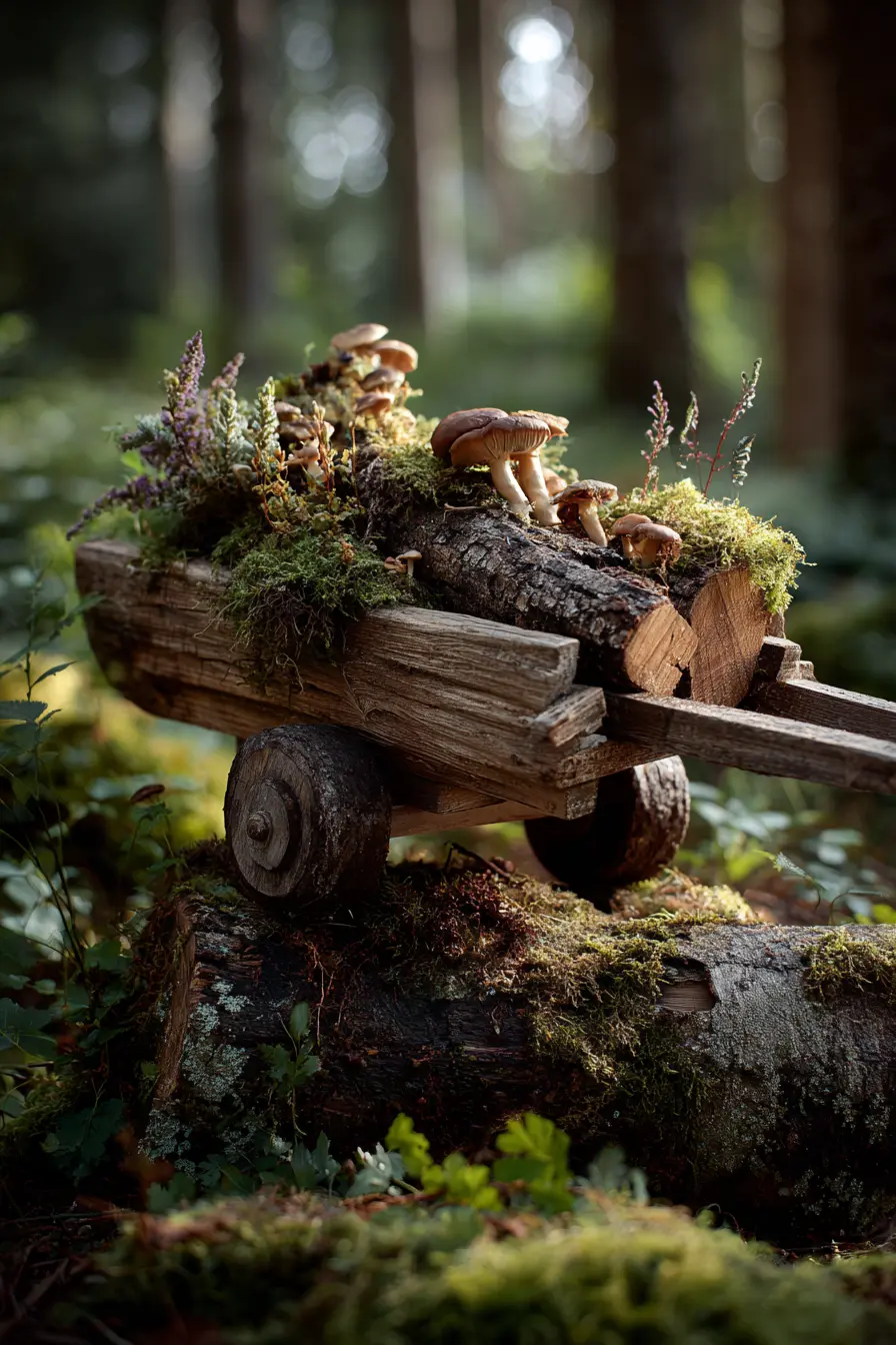 Rustic Log-Filled Wheelbarrow