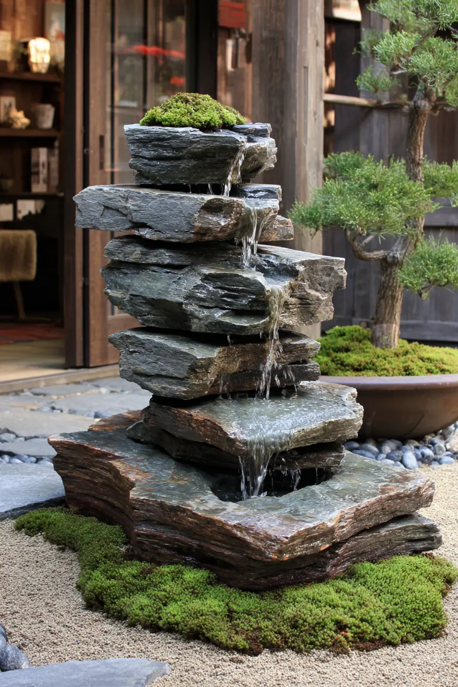 Stacked Slate Rock Fountain