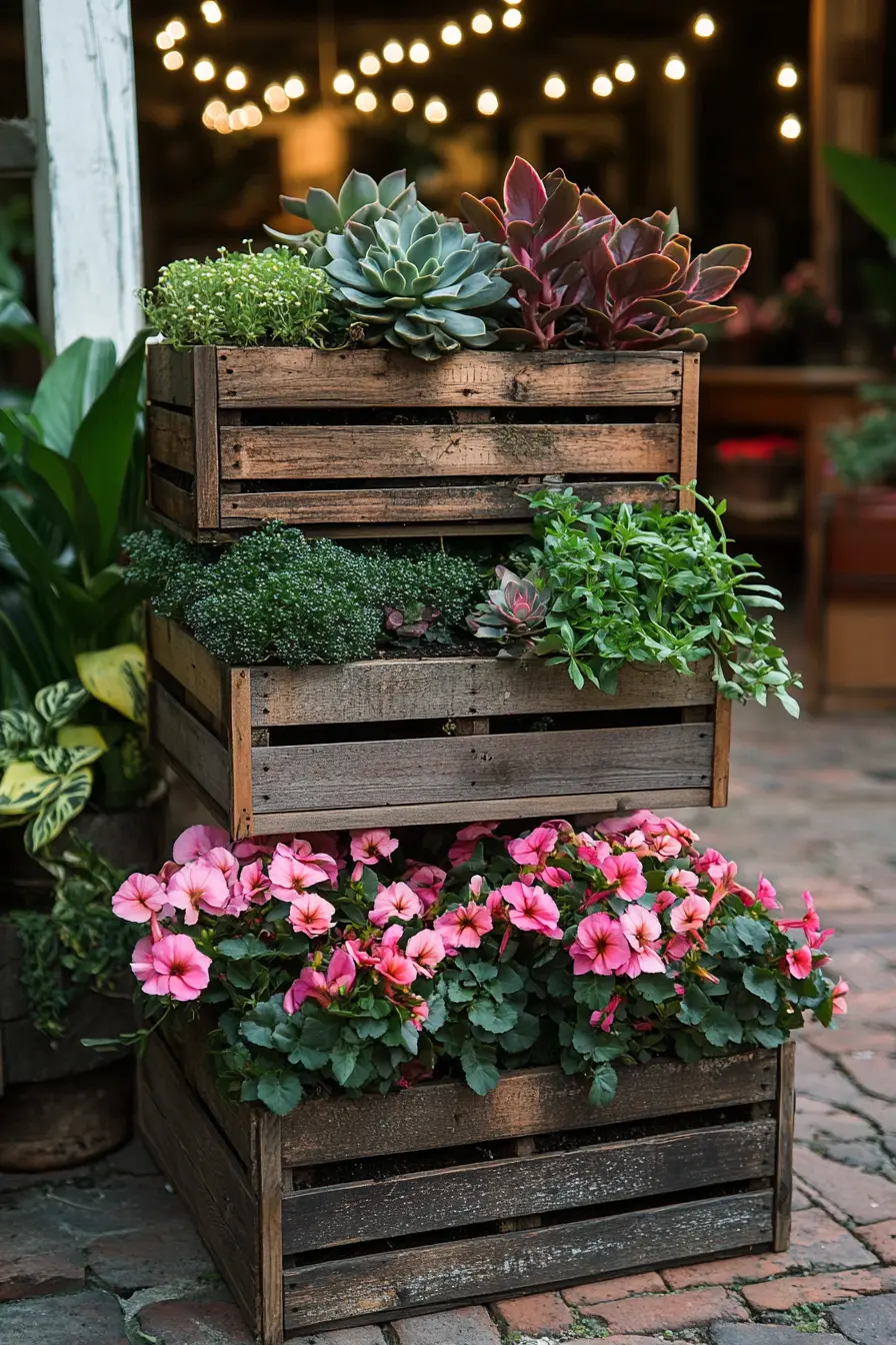 Tiered Wooden Crate Stack