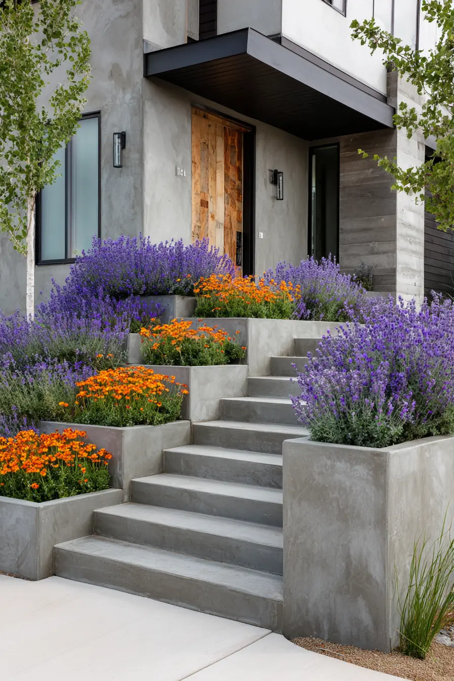 Wide Stairs with Built‑In Planters